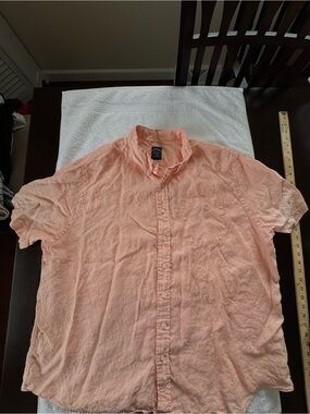 Brooks Brothers Men's Linen Short Sleeve Button-Up Shirt, Peach, XXL